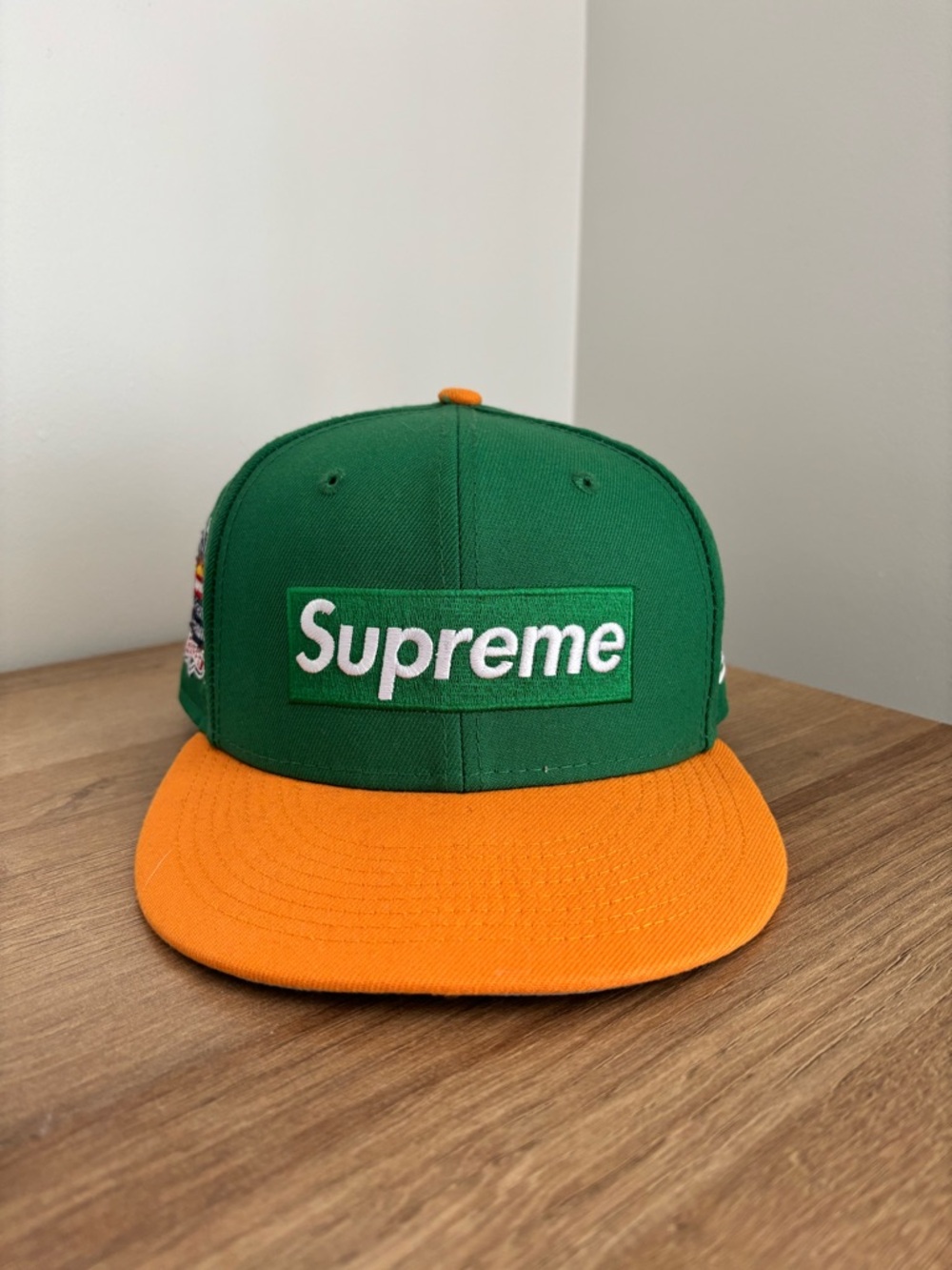 Supreme Green and Orange Box Logo New Era fitted hat